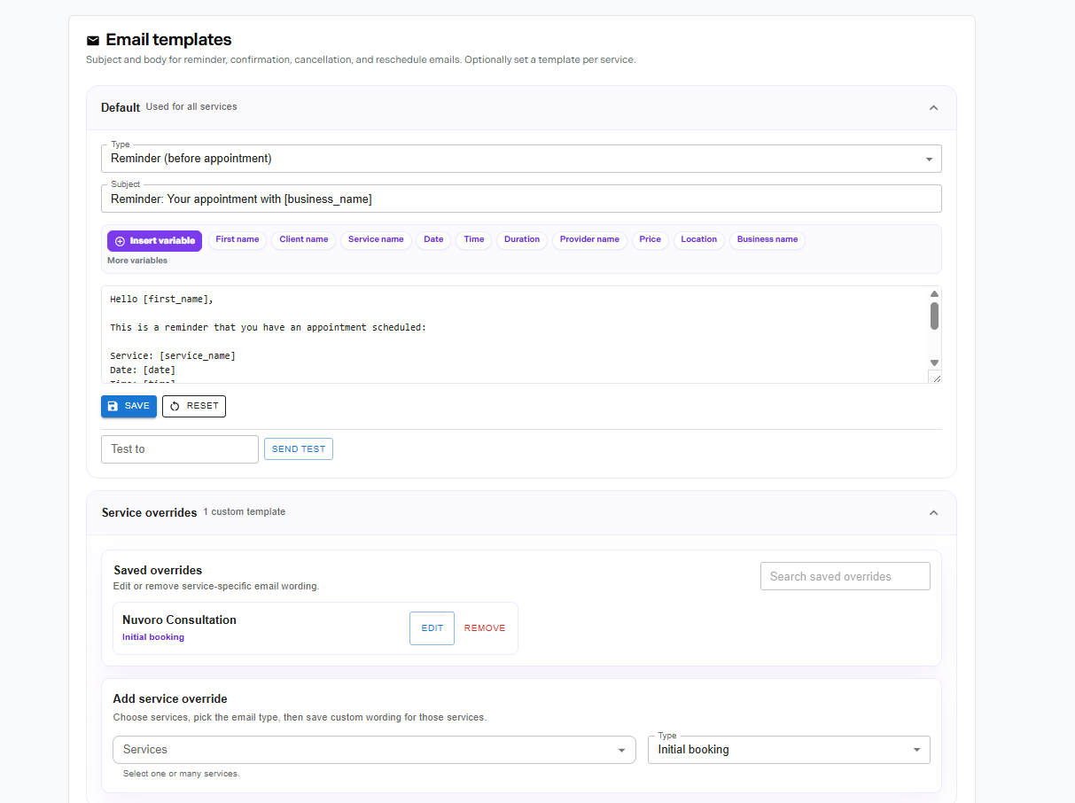 Message templates settings